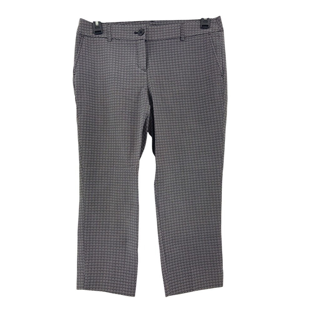 Hilary Radley Womens Black White Geometric Print Ankle Cropped Pants Size 8